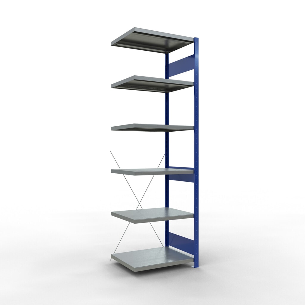 Illustration du produit: Rayonnage à tablettes SCHULTE, travée auxiliaire, bleu gentiane/galvanisé, CT 250 kg, HxlxP 2 500 x 750 x 600 mm