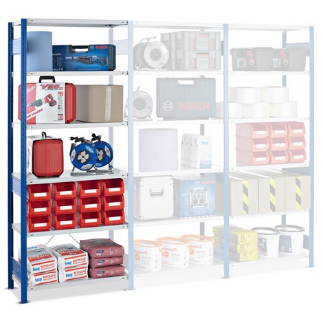 N° de l'image du produit 1 : Rayonnage à tablettes SCHULTE, travée auxiliaire, charge par tablette 150 kg, bleu gentiane/gris clair, HxlxP 2000 x 750 x 400 mm