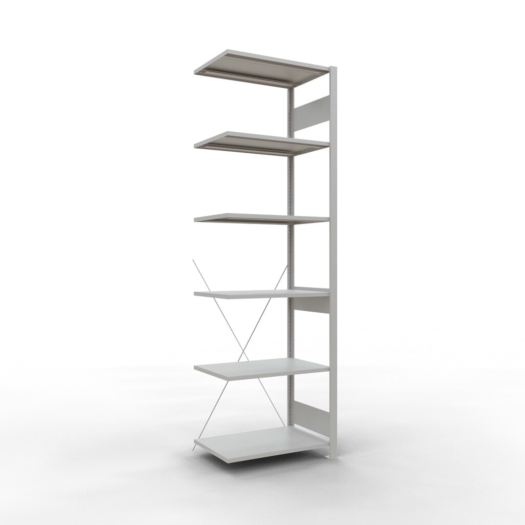 Rayonnage à tablettes SCHULTE, travée auxiliaire, charge par tablette 150 kg, gris clair, HxlxP 2500 x 750 x 500 mm Illustration du produit: Rayonnage à tablettes SCHULTE, travée auxiliaire, charge par tablette 150 kg, gris clair, HxlxP 2500 x 750 x 500 mm