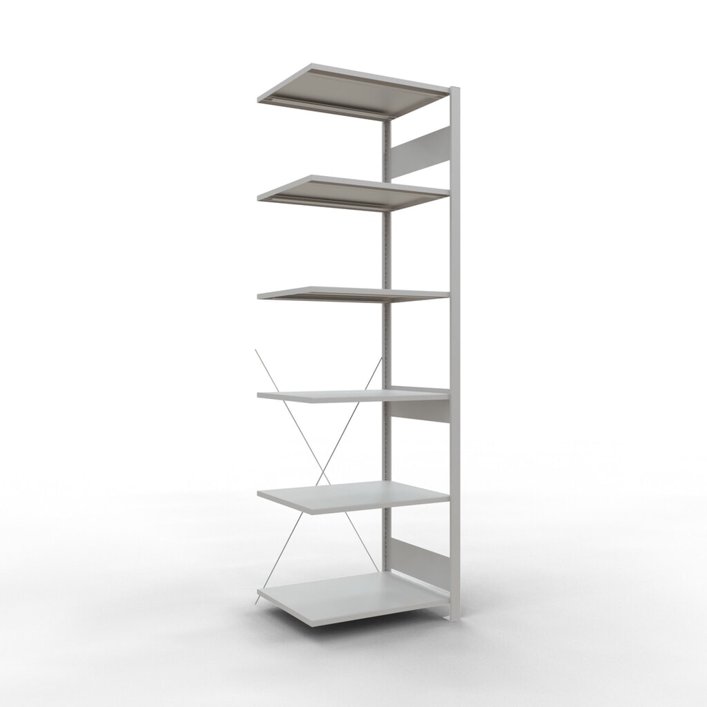 Rayonnage à tablettes SCHULTE, travée auxiliaire, charge par tablette 150 kg, gris clair, H x l x P 2 500 x 750 x 600 mm Illustration du produit: Rayonnage à tablettes SCHULTE, travée auxiliaire, charge par tablette 150 kg, gris clair, H x l x P 2 500 x 750 x 600 mm