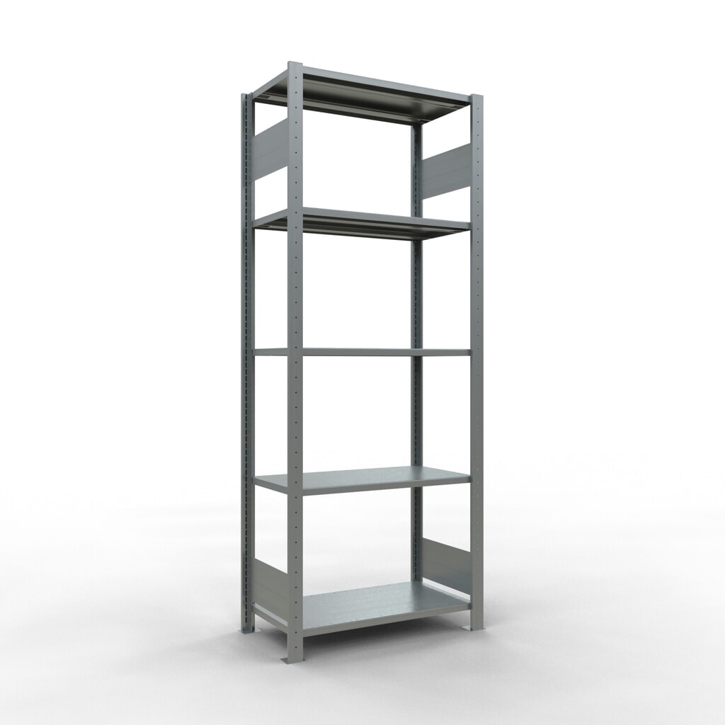 N° de l'image du produit 1 : SCHULTE Rayonnage à tablettes galvanisé avec 5 tablettes en tôle d’acier, charge par tablette 150 kg, HxlxP 2 000 x 810 x 436 mm