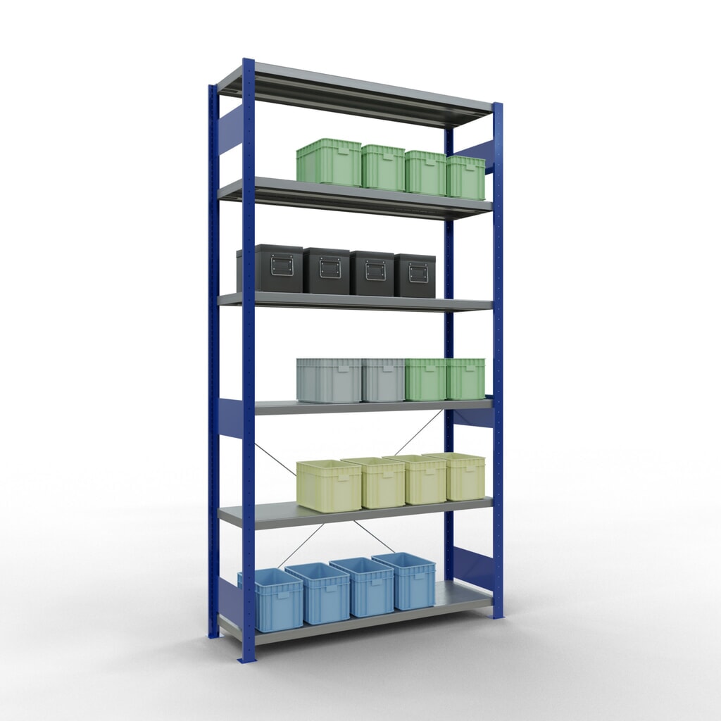 SCHULTE Rayonnage à tablettes, bleu gentiane / galvanisé, charge par tablette 250 kg, HxlxP 2 500 x 1 360 x 436 mm N° de l'image du produit 3 : SCHULTE Rayonnage à tablettes, bleu gentiane / galvanisé, charge par tablette 250 kg, HxlxP 2 500 x 1 360 x 436 mm