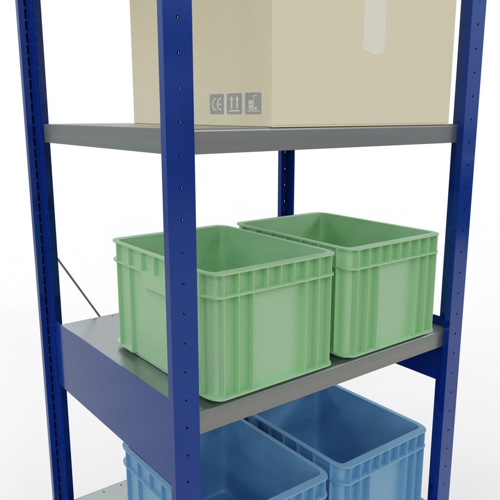 SCHULTE Rayonnage à tablettes, bleu gentiane / galvanisé, charge par tablette 250 kg, HxlxP 2 500 x 810 x 636 mm N° de l'image du produit 4 : SCHULTE Rayonnage à tablettes, bleu gentiane / galvanisé, charge par tablette 250 kg, HxlxP 2 500 x 810 x 636 mm