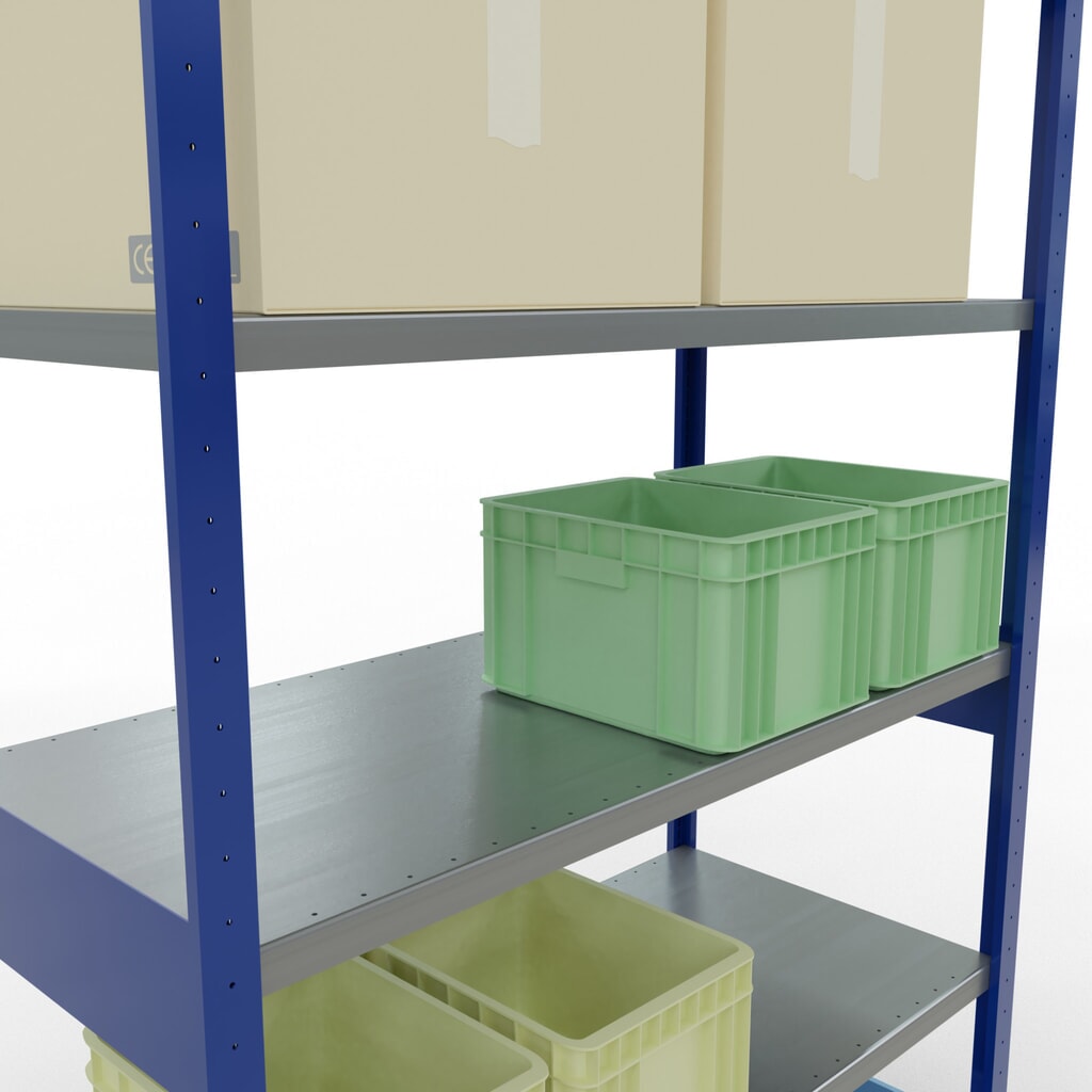 SCHULTE Rayonnage à tablettes, bleu gentiane / galvanisé, charge par tablette 250 kg, HxlxP 2 500 x 1 360 x 636 mm N° de l'image du produit 4 : SCHULTE Rayonnage à tablettes, bleu gentiane / galvanisé, charge par tablette 250 kg, HxlxP 2 500 x 1 360 x 636 mm