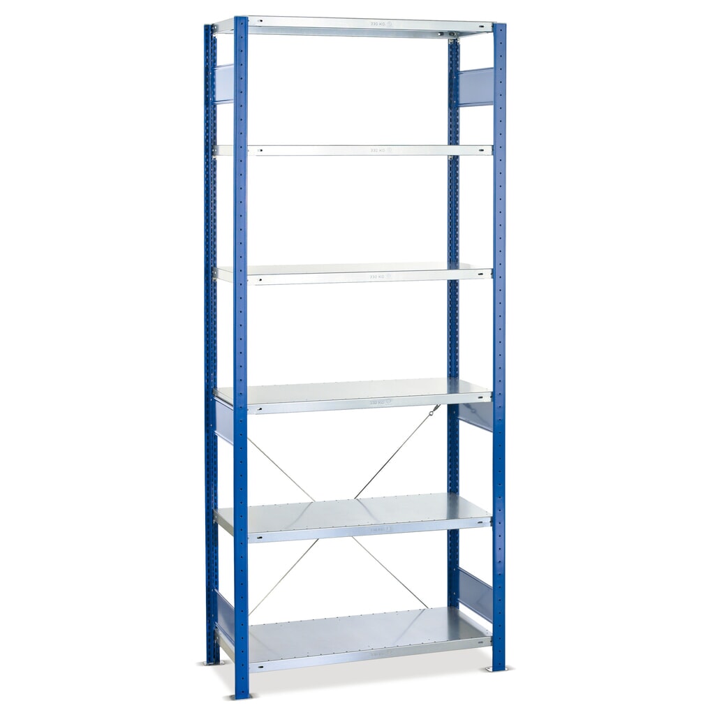 SCHULTE Rayonnage à tablettes, bleu gentiane / galvanisé, avec 6 tablettes en tôle d’acier, charge par tablette 250 kg, HxlxP 2 000 x 810 x 536 mm N° de l'image du produit 1 : SCHULTE Rayonnage à tablettes, bleu gentiane / galvanisé, avec 6 tablettes en tôle d’acier, charge par tablette 250 kg, HxlxP 2 000 x 810 x 536 mm