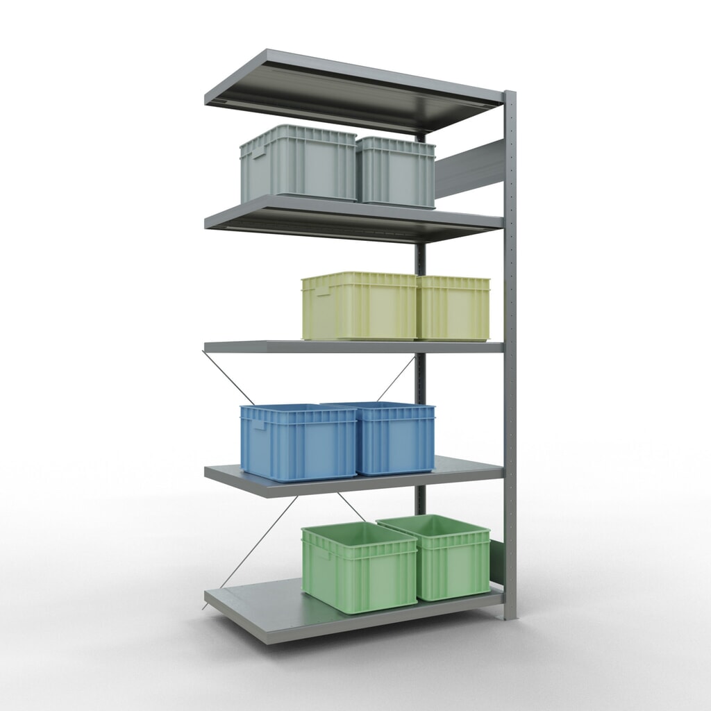 N° de l'image du produit 3 : Rayonnage à tablettes SCHULTE, montage par enfichage, travée auxiliaire, charge par tablette 330 kg, galvanisé, HxlxP 2000 x 1000 x 600 mm