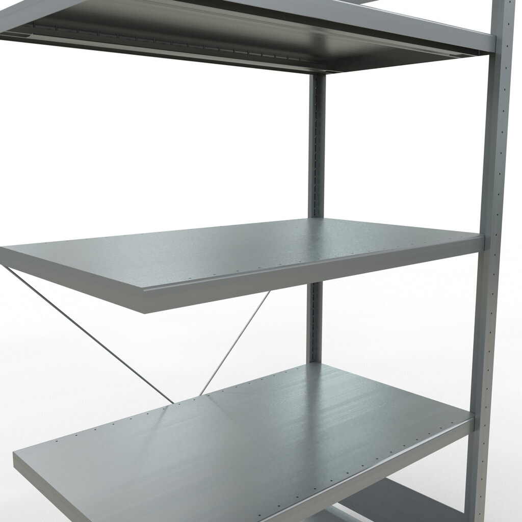 N° de l'image du produit 5 : Rayonnage à tablettes SCHULTE, montage par enfichage, travée auxiliaire, charge par tablette 330 kg, galvanisé, HxlxP 2000 x 1000 x 600 mm