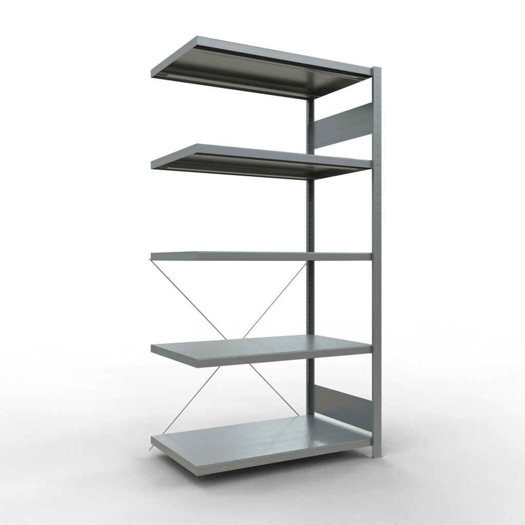 Illustration du produit: Rayonnage à tablettes SCHULTE, montage par enfichage, travée auxiliaire, charge par tablette 330 kg, galvanisé, HxlxP 2000 x 1000 x 600 mm