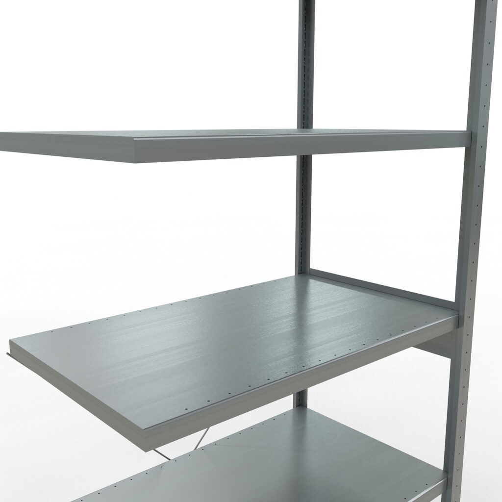 Rayonnage à tablettes SCHULTE, système à emboîter, travée auxiliaire, charge par tablette 330 kg, galvanisé, H x l x P 2 500 x 1 000 x 600 mm N° de l'image du produit 5 : Rayonnage à tablettes SCHULTE, système à emboîter, travée auxiliaire, charge par tablette 330 kg, galvanisé, H x l x P 2 500 x 1 000 x 600 mm