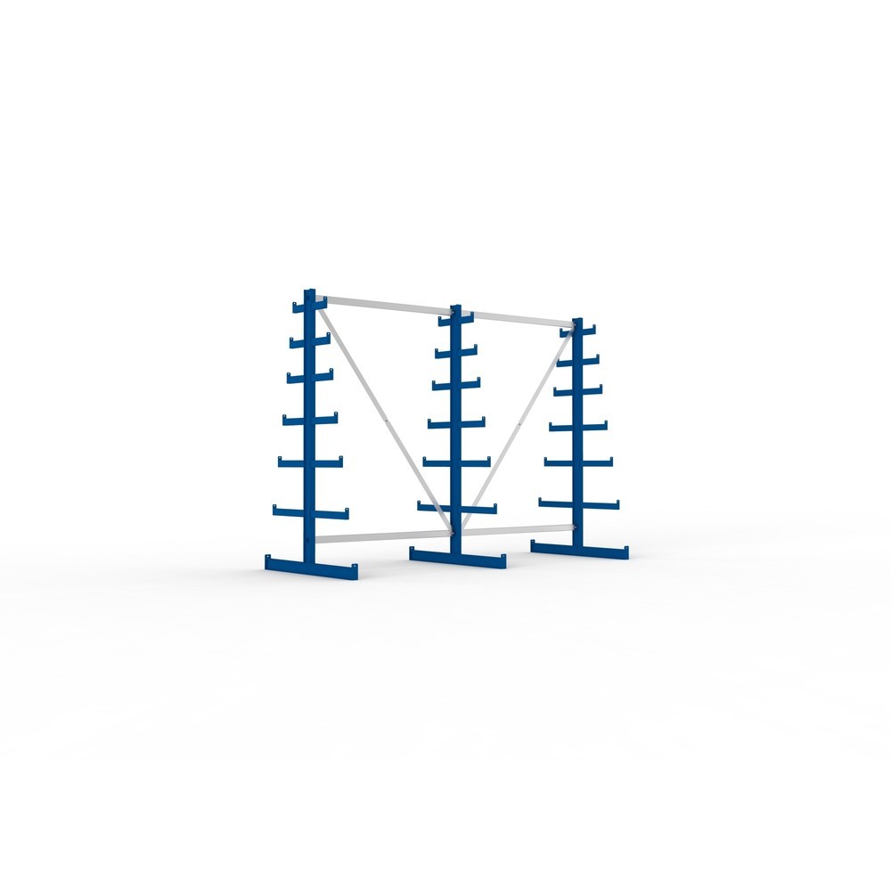 Numéro de l'image du produit 1: Kit complet de rayonnage cantilever META, double accès, capacité de charge par bras 150 kg, H x l x P 2 000 x 2 755 x 1 090 mm, 3 montants