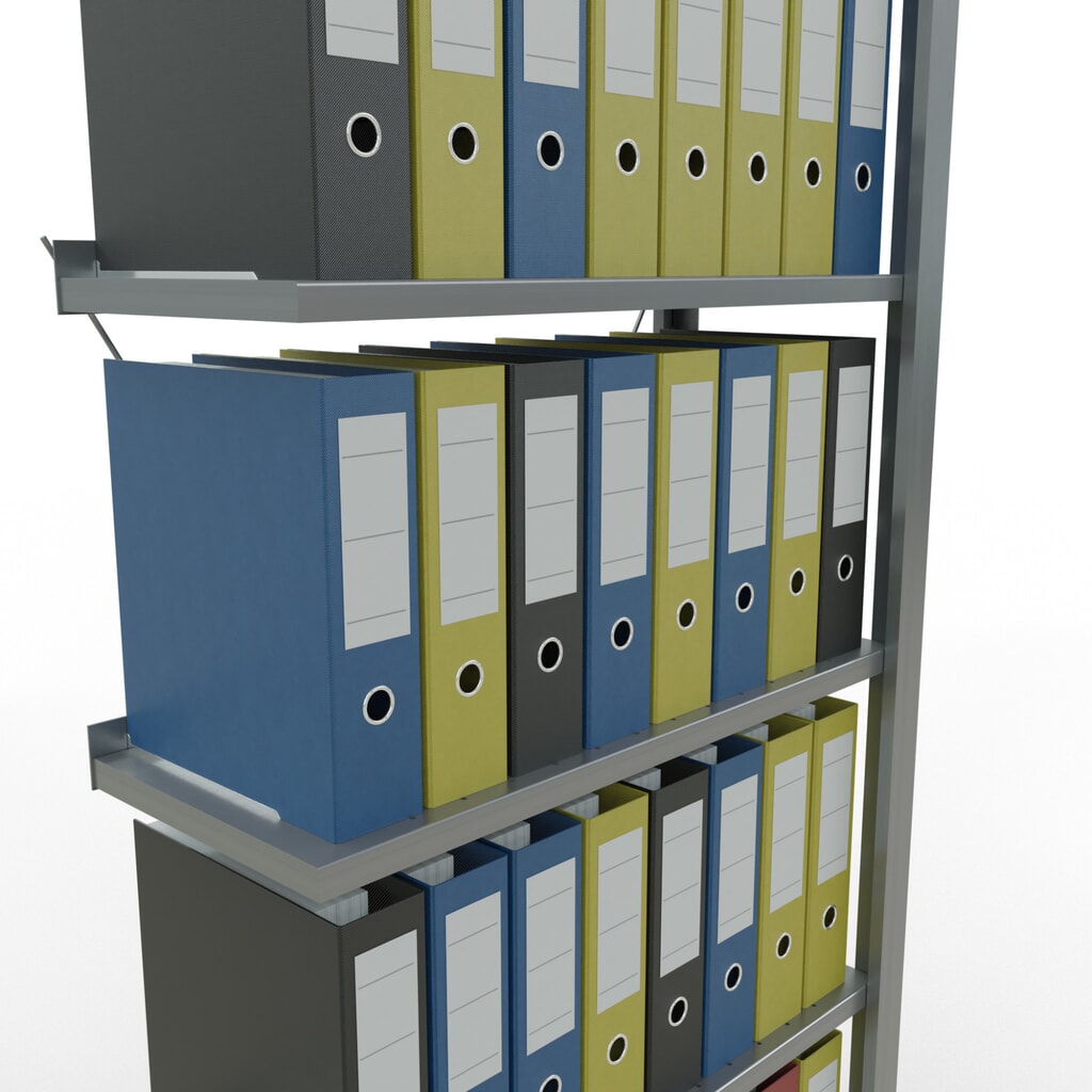 Rayonnage de bureau SCHULTE travée auxiliaire, utilisable d’un seul côté, avec barres de butée, CT 85 kg, HxlxP 2 000 x 750 x 300 mm N° de l'image du produit 4 : Rayonnage de bureau SCHULTE travée auxiliaire, utilisable d’un seul côté, avec barres de butée, CT 85 kg, HxlxP 2 000 x 750 x 300 mm
