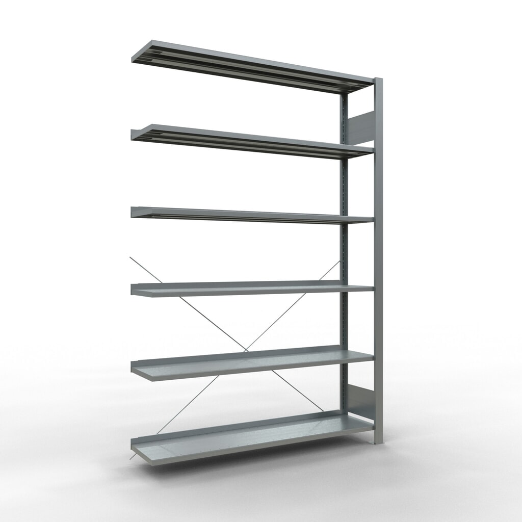 Rayonnage de bureau SCHULTE travée auxiliaire, utilisable d’un seul côté, avec barres de butée, CT 85 kg, HxlxP 2 000 x 1 300 x 300 mm Illustration du produit: Rayonnage de bureau SCHULTE travée auxiliaire, utilisable d’un seul côté, avec barres de butée, CT 85 kg, HxlxP 2 000 x 1 300 x 300 mm
