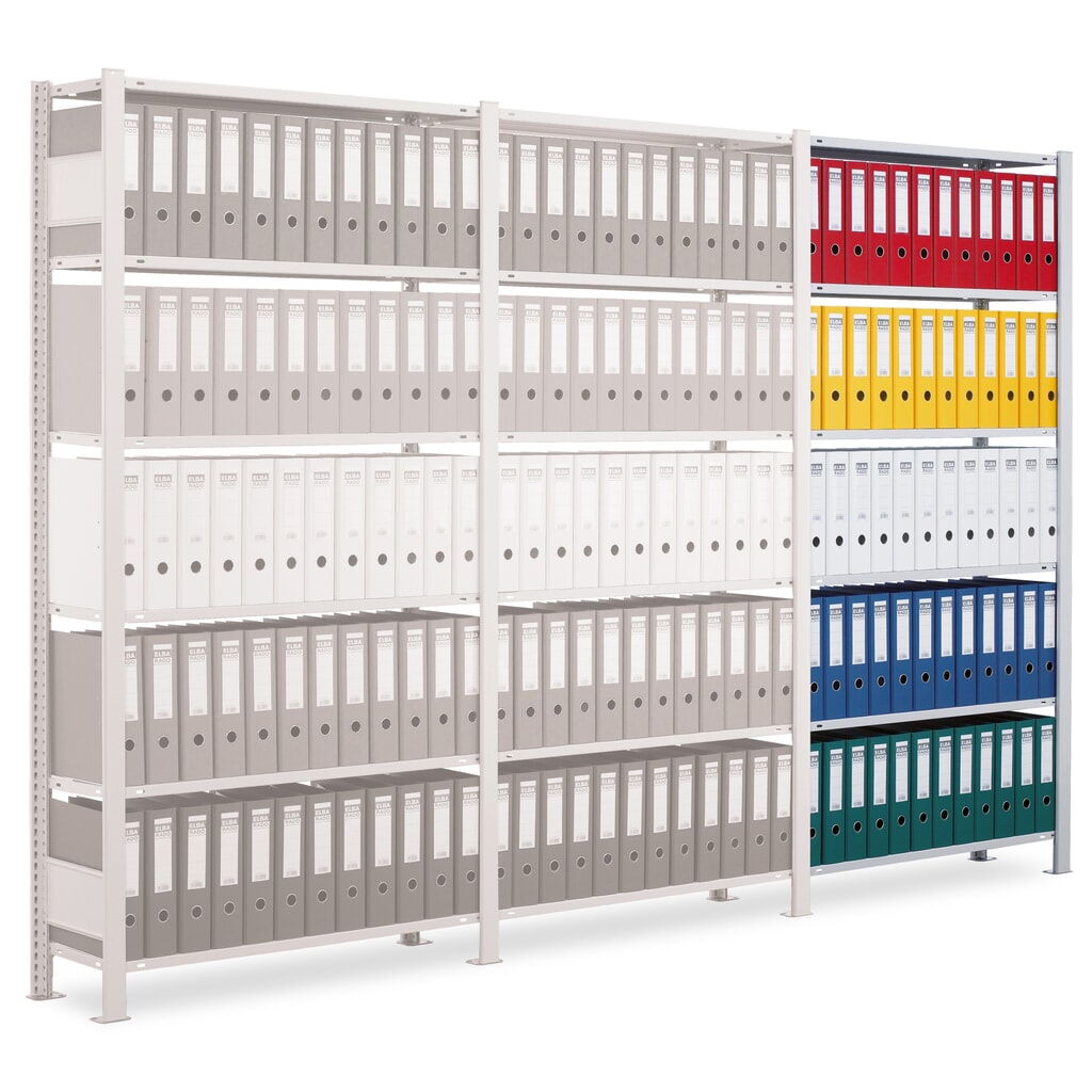 Rayonnage de bureau SCHULTE travée auxiliaire, utilisable d’un seul côté, sans barres de butée, CT 85 kg, HxlxP 2 500 x 1 300 x 300 mm Illustration du produit: Rayonnage de bureau SCHULTE travée auxiliaire, utilisable d’un seul côté, sans barres de butée, CT 85 kg, HxlxP 2 500 x 1 300 x 300 mm