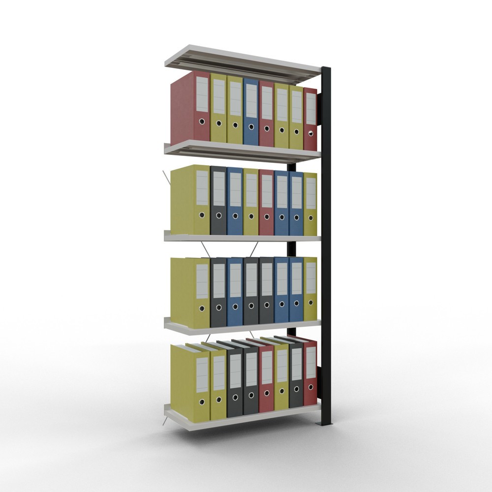 Numéro de l'image du produit 2: Rayonnage de bureau SCHULTE travée auxiliaire, utilisable d’un seul côté, avec barres de butée, CT 85 kg, noir, HxlxP 1 800 x 750 x 300 mm