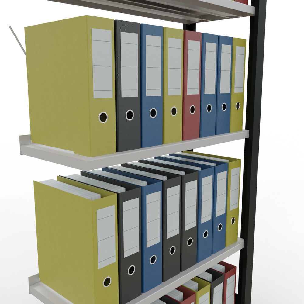 Numéro de l'image du produit 3: Rayonnage de bureau SCHULTE travée auxiliaire, utilisable d’un seul côté, avec barres de butée, CT 85 kg, noir, HxlxP 1 800 x 750 x 300 mm