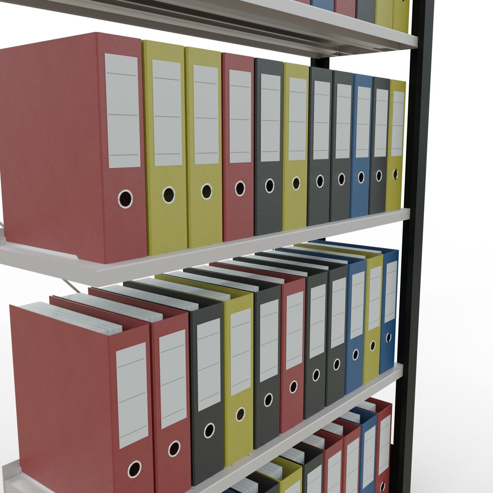 Numéro de l'image du produit 3: Rayonnage de bureau SCHULTE travée auxiliaire, utilisable d’un seul côté, avec barres de butée, CT 85 kg, noir, HxlxP 1 800 x 1 000 x 300 mm