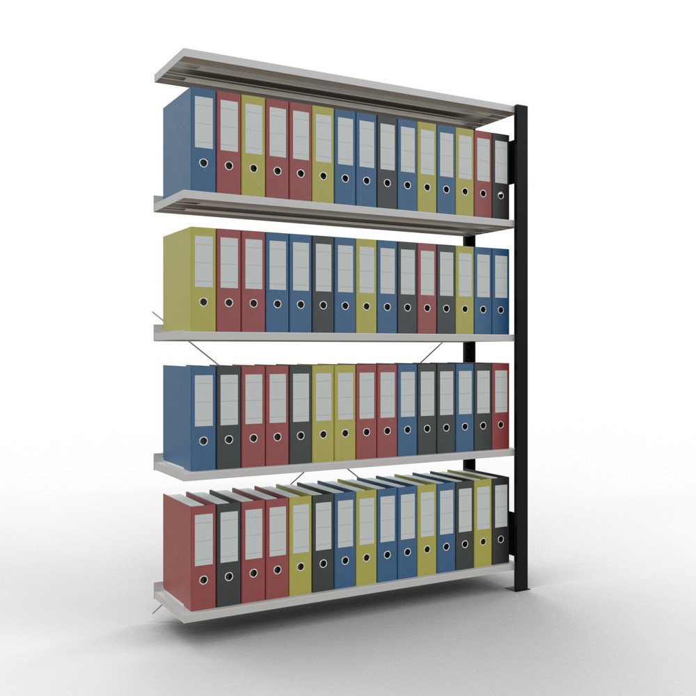 Numéro de l'image du produit 2: Rayonnage de bureau SCHULTE travée auxiliaire, utilisable d’un seul côté, avec barres de butée, CT 85 kg, noir, HxlxP 1 800 x 1 300 x 300 mm
