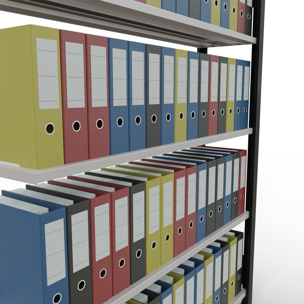 Numéro de l'image du produit 3: Rayonnage de bureau SCHULTE travée auxiliaire, utilisable d’un seul côté, avec barres de butée, CT 85 kg, noir, HxlxP 1 800 x 1 300 x 300 mm