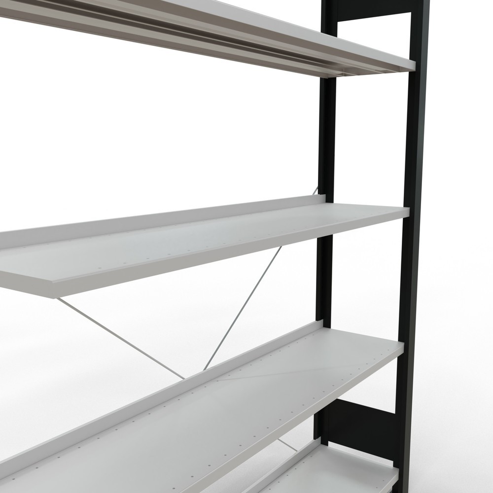 Numéro de l'image du produit 4: Rayonnage de bureau SCHULTE travée auxiliaire, utilisable d’un seul côté, avec barres de butée, CT 85 kg, noir, HxlxP 1 800 x 1 300 x 300 mm