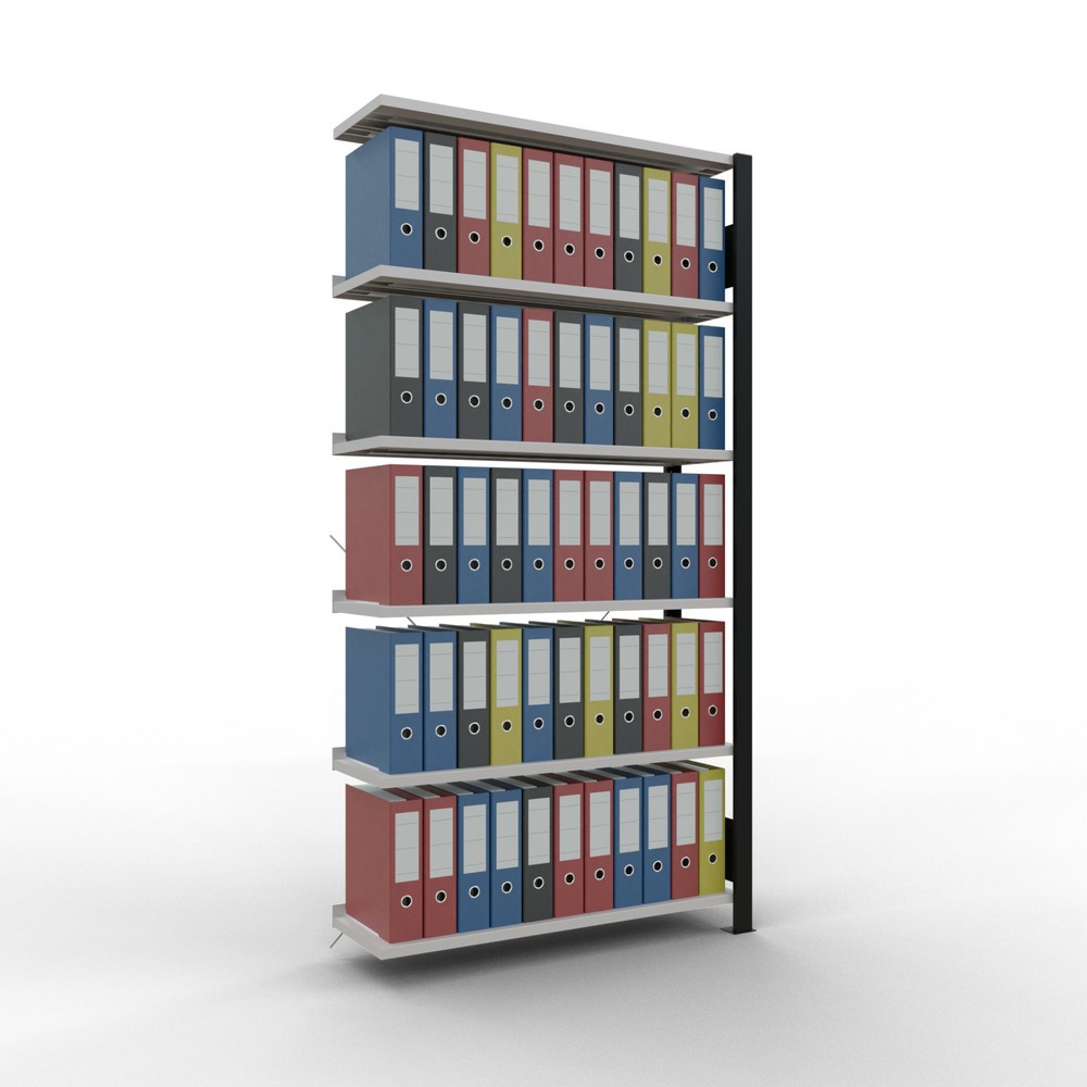 Numéro de l'image du produit 2: Rayonnage de bureau SCHULTE travée auxiliaire, utilisable d’un seul côté, avec barres de butée, CT 85 kg, noir, HxlxP 2 000 x 1 000 x 300 mm
