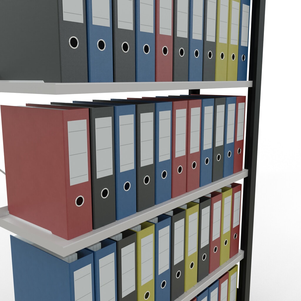 N° de l'image du produit 3 : Rayonnage de bureau SCHULTE travée auxiliaire, utilisable d’un seul côté, avec barres de butée, CT 85 kg, noir, HxlxP 2 000 x 1 000 x 300 mm