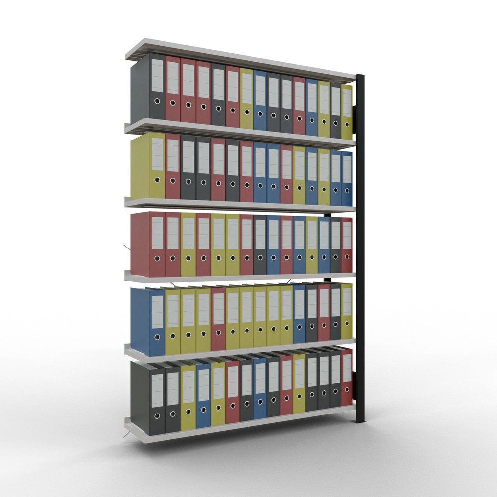 Numéro de l'image du produit 2: Rayonnage de bureau SCHULTE travée auxiliaire, utilisable d’un seul côté, avec barres de butée, CT 85 kg, noir, HxlxP 2 000 x 1 300 x 300 mm