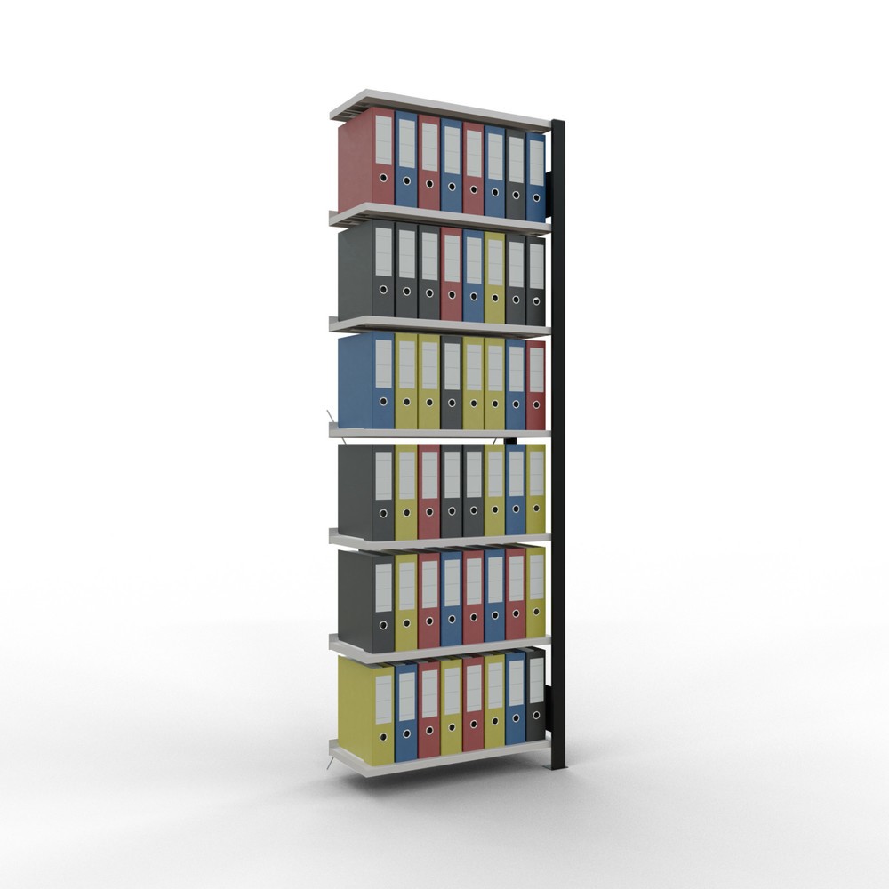 Numéro de l'image du produit 2: Rayonnage de bureau SCHULTE travée auxiliaire, utilisable d’un seul côté, avec barres de butée, CT 85 kg, noir, HxlxP 2 300 x 750 x 300 mm