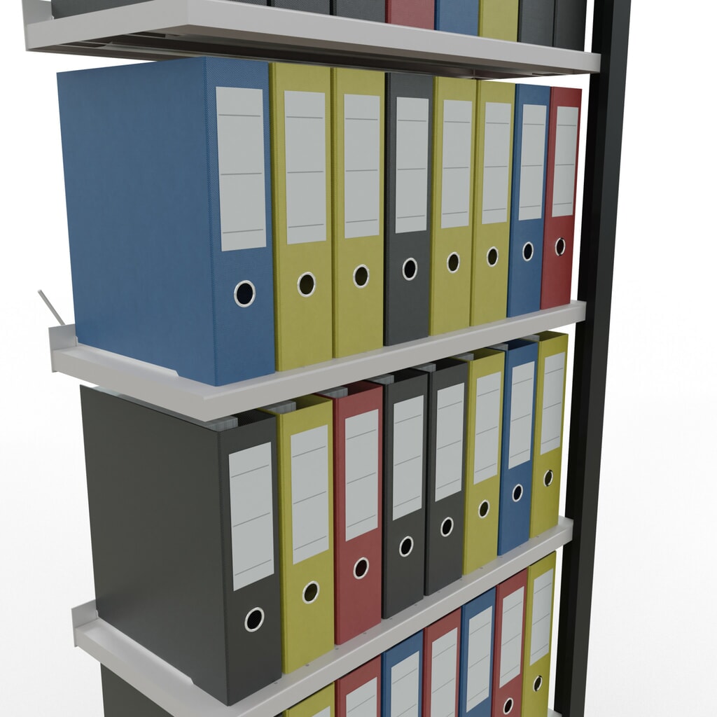 N° de l'image du produit 3 : Rayonnage de bureau SCHULTE travée auxiliaire, utilisable d’un seul côté, avec barres de butée, CT 85 kg, noir, HxlxP 2 300 x 750 x 300 mm