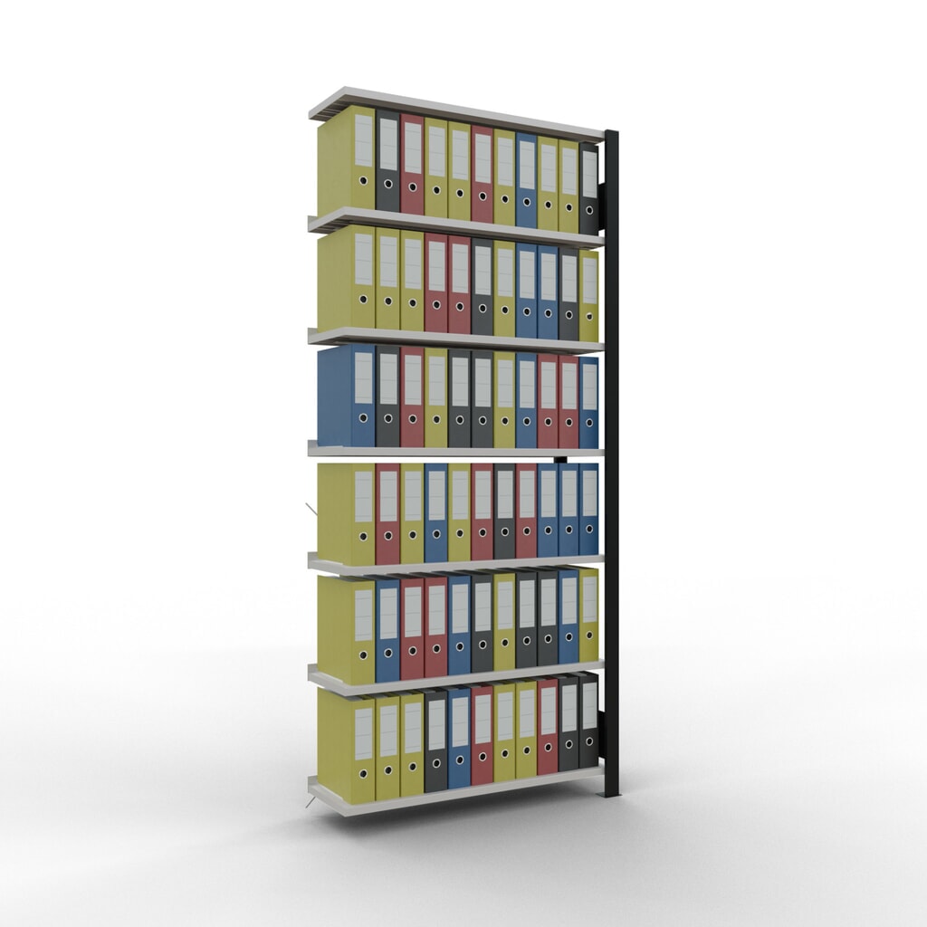 N° de l'image du produit 2 : Rayonnage de bureau SCHULTE travée auxiliaire, utilisable d’un seul côté, avec barres de butée, CT 85 kg, noir, HxlxP 2 300 x 1 000 x 300 mm