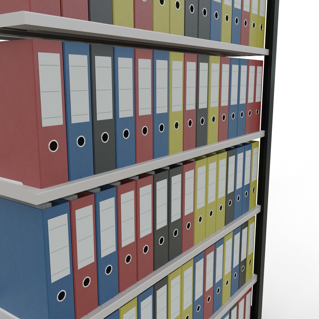 N° de l'image du produit 3 : Rayonnage de bureau SCHULTE travée auxiliaire, utilisable d’un seul côté, avec barres de butée, CT 85 kg, noir, HxlxP 2 300 x 1 300 x 300 mm