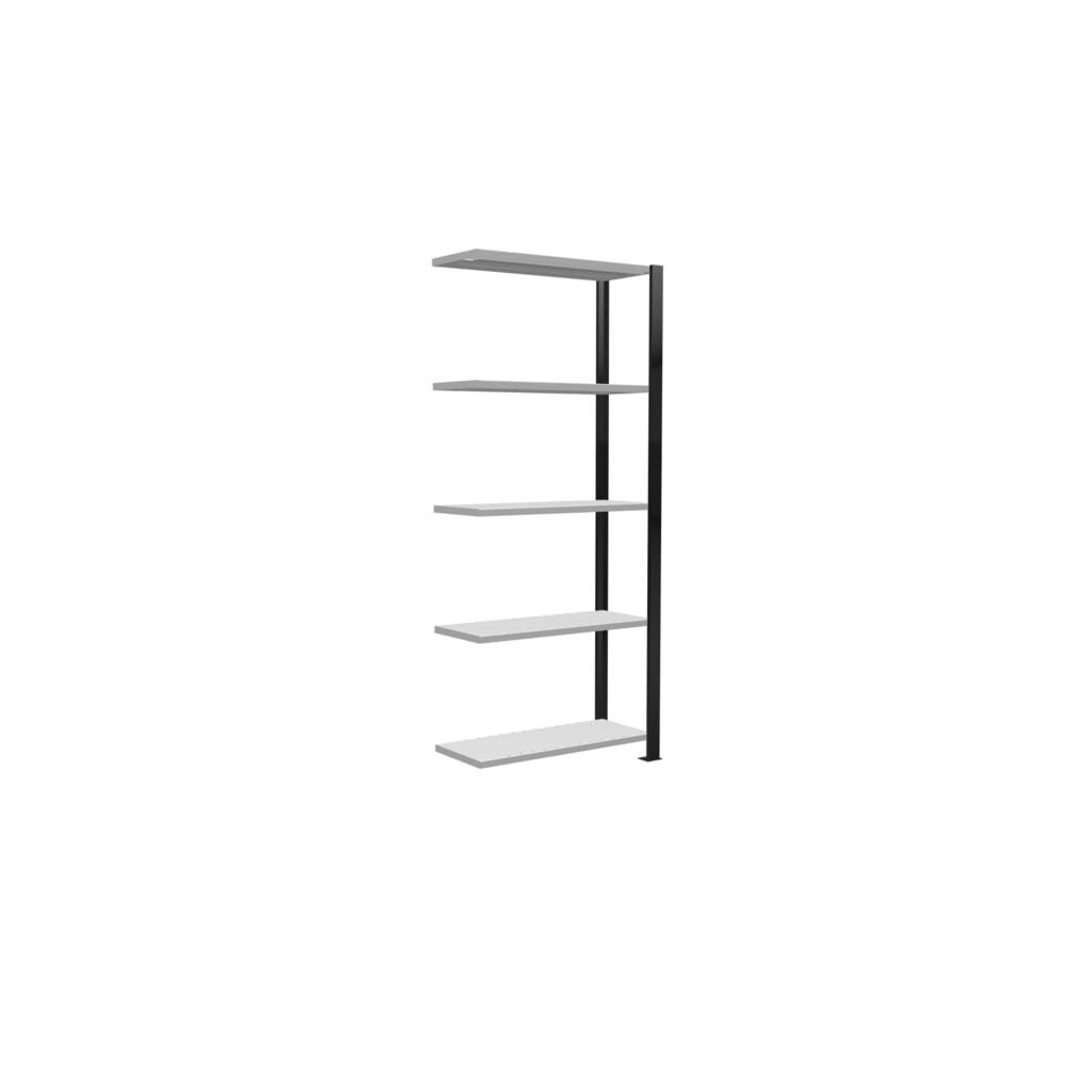 N° de l'image du produit 2 : Rayonnage de bureau SCHULTE travée auxiliaire, utilisable d’un seul côté, sans barres de butée, CT 85 kg, noir, HxlxP 1 800 x 750 x 300 mm