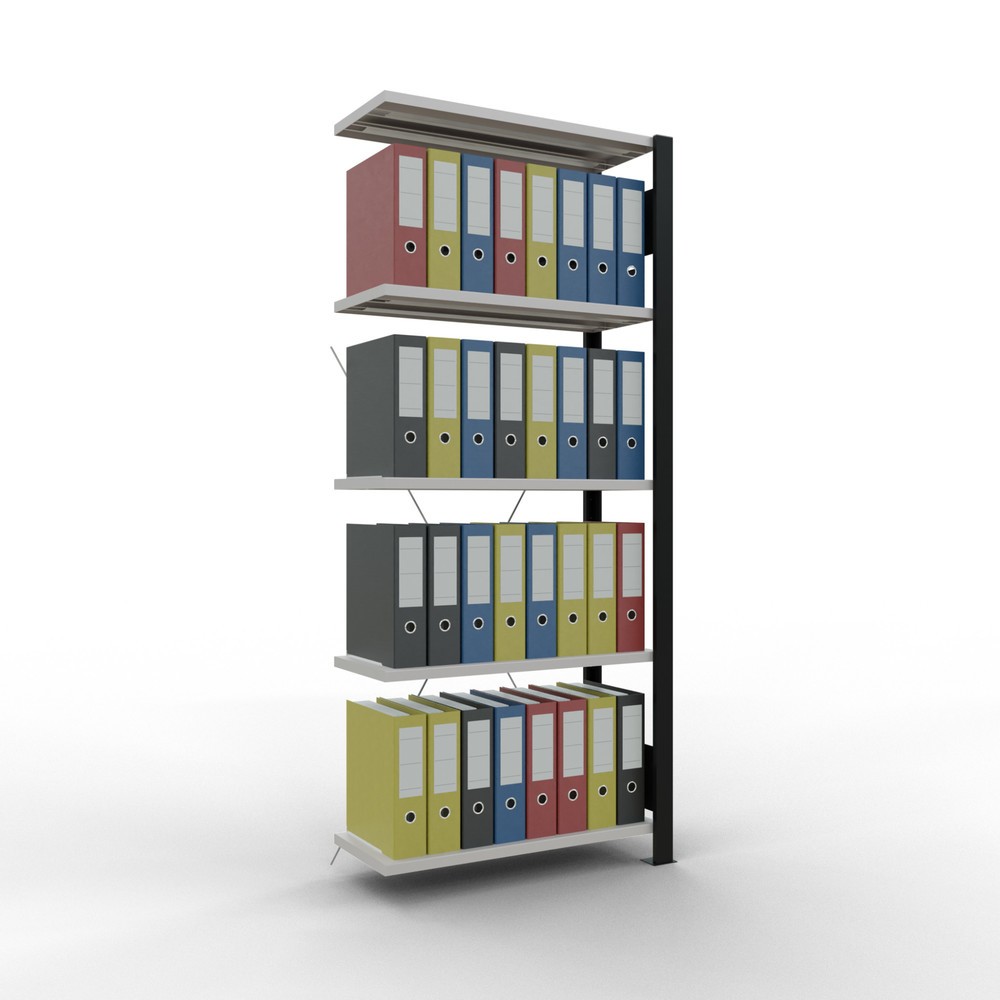 Numéro de l'image du produit 3: Rayonnage de bureau SCHULTE travée auxiliaire, utilisable d’un seul côté, sans barres de butée, CT 85 kg, noir, HxlxP 1 800 x 750 x 300 mm
