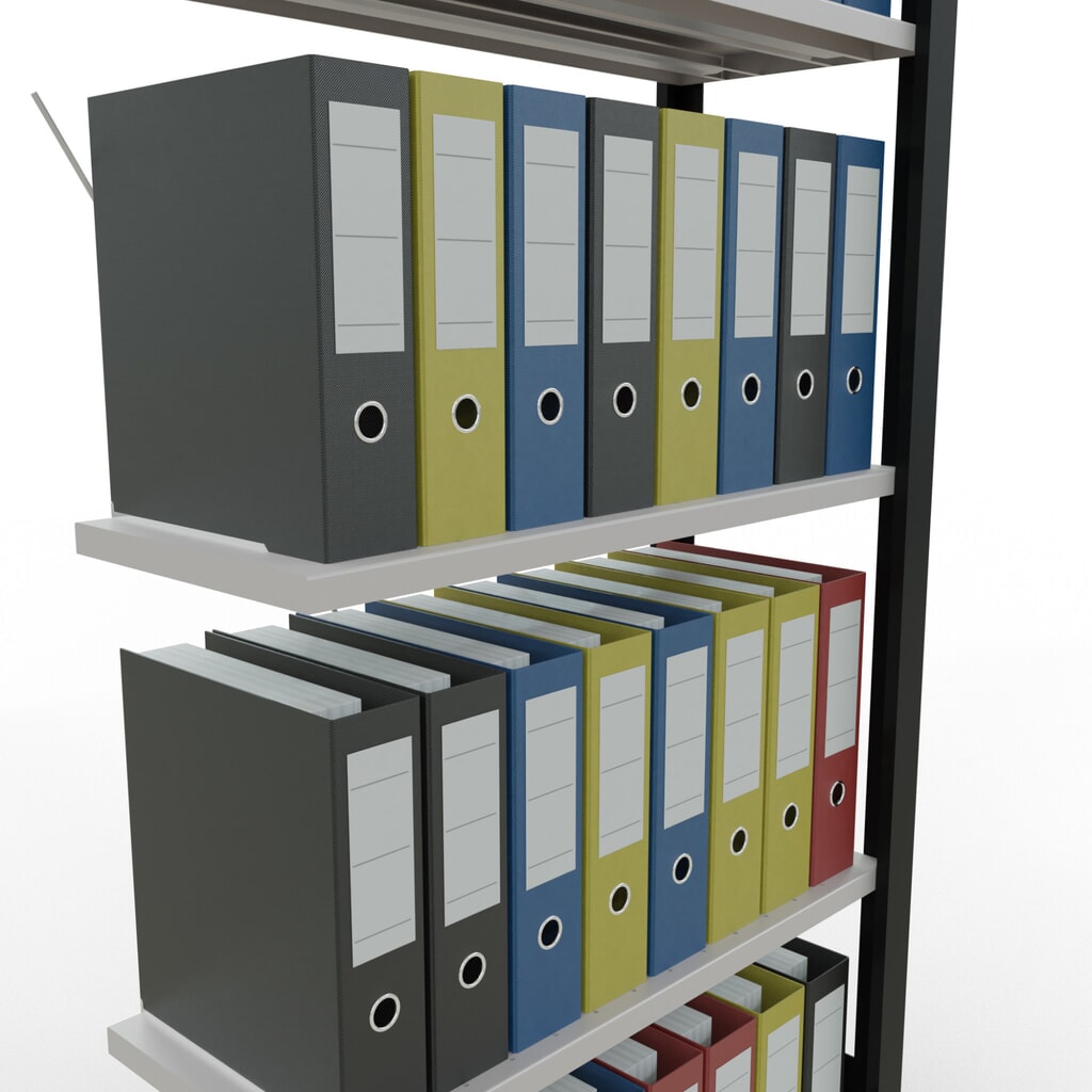 Rayonnage de bureau SCHULTE travée auxiliaire, utilisable d’un seul côté, sans barres de butée, CT 85 kg, noir, HxlxP 1 800 x 750 x 300 mm N° de l'image du produit 4 : Rayonnage de bureau SCHULTE travée auxiliaire, utilisable d’un seul côté, sans barres de butée, CT 85 kg, noir, HxlxP 1 800 x 750 x 300 mm