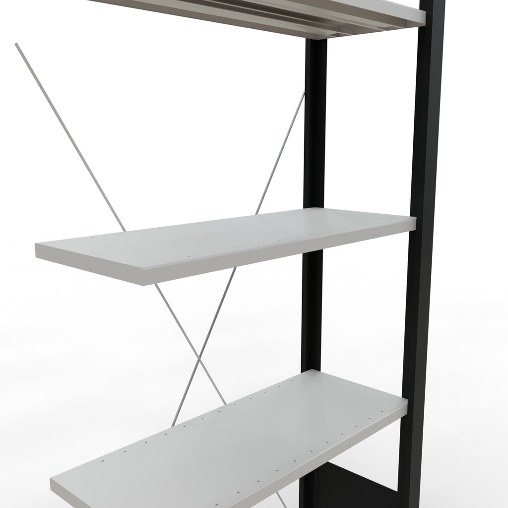 Illustration du produit: Rayonnage de bureau SCHULTE travée auxiliaire, utilisable d’un seul côté, sans barres de butée, CT 85 kg, noir, HxlxP 1 800 x 750 x 300 mm