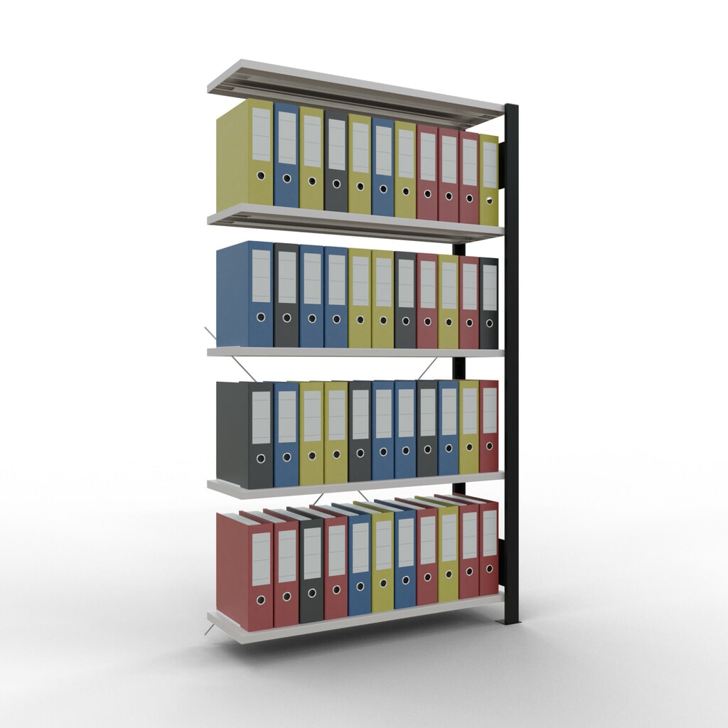 Rayonnage de bureau SCHULTE travée auxiliaire, utilisable d’un seul côté, sans barres de butée, CT 85 kg, noir, HxlxP 1 800 x 1 000 x 300 mm N° de l'image du produit 2 : Rayonnage de bureau SCHULTE travée auxiliaire, utilisable d’un seul côté, sans barres de butée, CT 85 kg, noir, HxlxP 1 800 x 1 000 x 300 mm