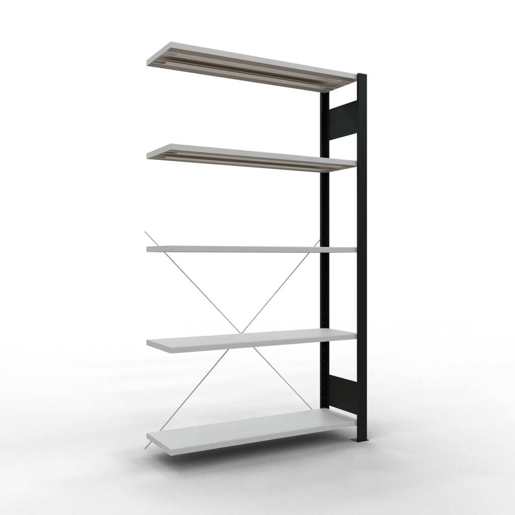 Illustration du produit: Rayonnage de bureau SCHULTE travée auxiliaire, utilisable d’un seul côté, sans barres de butée, CT 85 kg, noir, HxlxP 1 800 x 1 000 x 300 mm