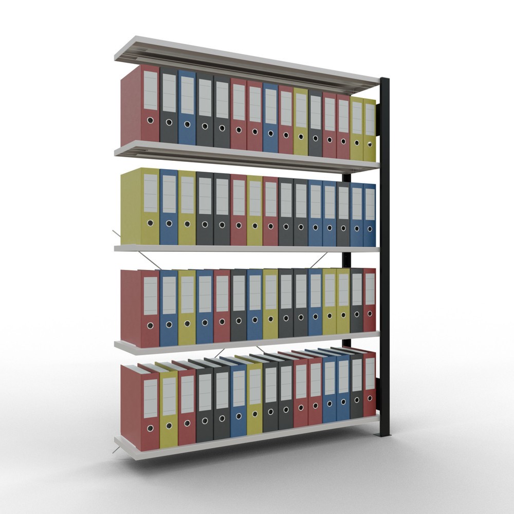 Numéro de l'image du produit 2: Rayonnage de bureau SCHULTE travée auxiliaire, utilisable d’un seul côté, sans barres de butée, CT 85 kg, noir, HxlxP 1 800 x 1 300 x 300 mm