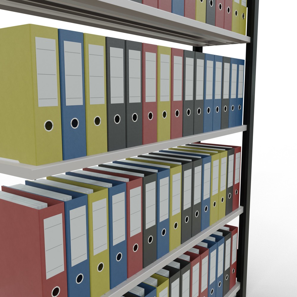 Numéro de l'image du produit 3: Rayonnage de bureau SCHULTE travée auxiliaire, utilisable d’un seul côté, sans barres de butée, CT 85 kg, noir, HxlxP 1 800 x 1 300 x 300 mm