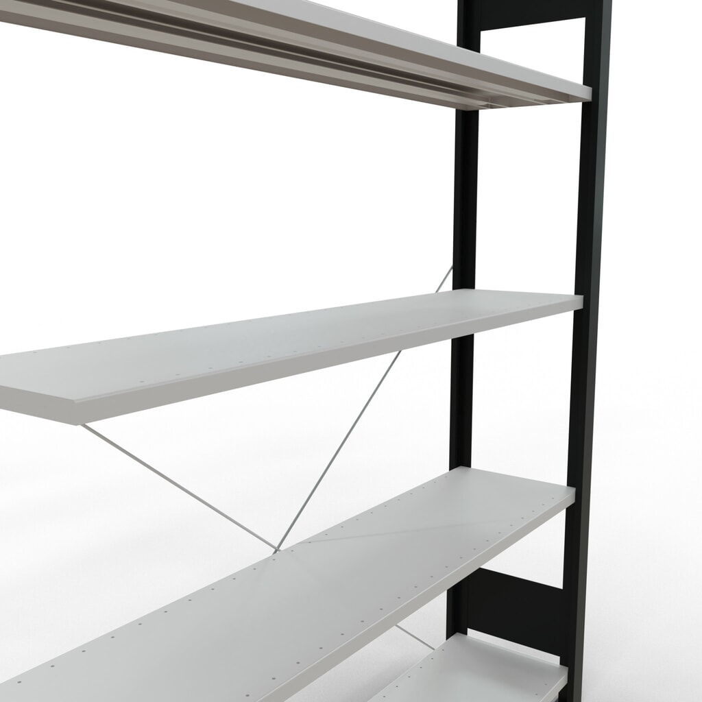 N° de l'image du produit 4 : Rayonnage de bureau SCHULTE travée auxiliaire, utilisable d’un seul côté, sans barres de butée, CT 85 kg, noir, HxlxP 1 800 x 1 300 x 300 mm