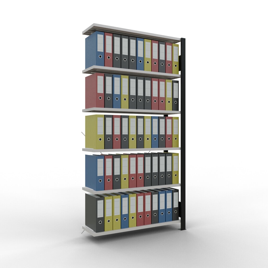 Rayonnage de bureau SCHULTE travée auxiliaire, utilisable d’un seul côté, sans barres de butée, CT 85 kg, noir, HxlxP 2 000 x 1 000 x 300 mm N° de l'image du produit 2 : Rayonnage de bureau SCHULTE travée auxiliaire, utilisable d’un seul côté, sans barres de butée, CT 85 kg, noir, HxlxP 2 000 x 1 000 x 300 mm