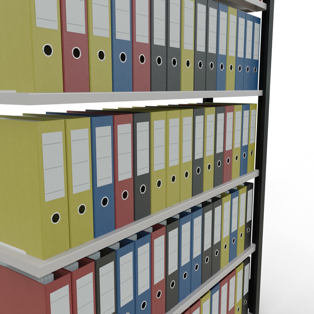 Rayonnage de bureau SCHULTE travée auxiliaire, utilisable d’un seul côté, sans barres de butée, CT 85 kg, noir, HxlxP 2 000 x 1 300 x 300 mm N° de l'image du produit 3 : Rayonnage de bureau SCHULTE travée auxiliaire, utilisable d’un seul côté, sans barres de butée, CT 85 kg, noir, HxlxP 2 000 x 1 300 x 300 mm
