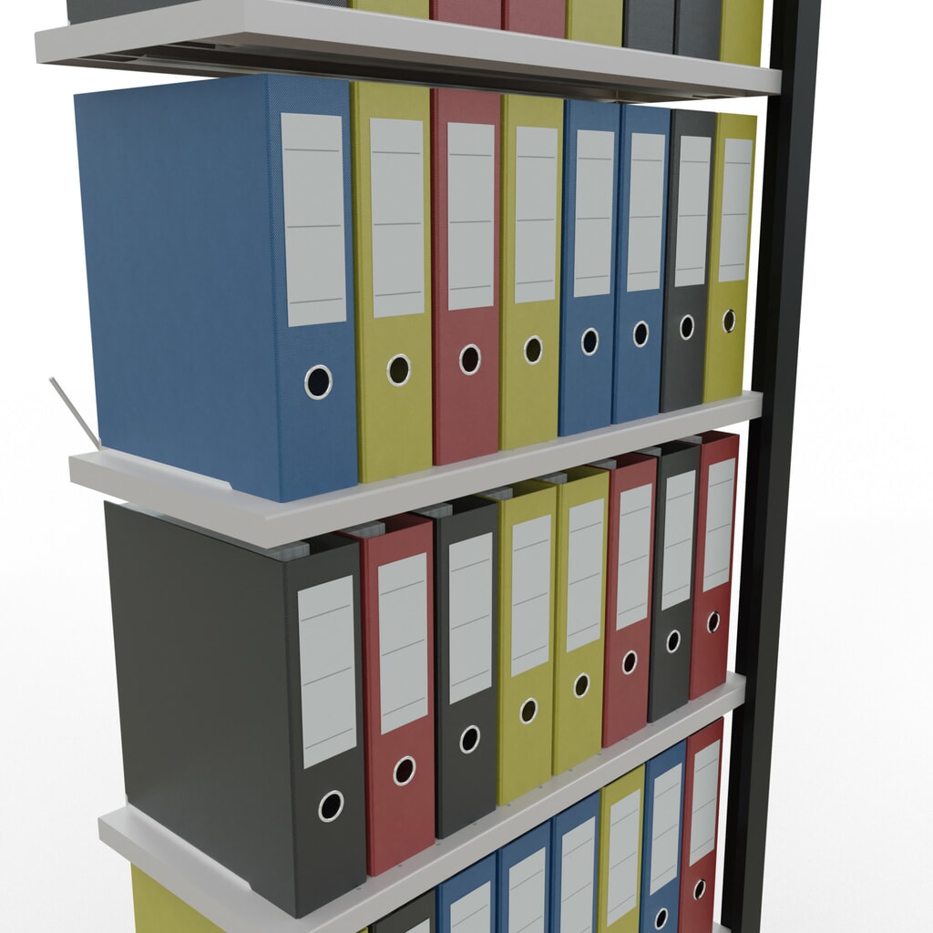 N° de l'image du produit 3 : Rayonnage de bureau SCHULTE travée auxiliaire, utilisable d’un seul côté, sans barres de butée, CT 85 kg, noir, HxlxP 2 300 x 750 x 300 mm