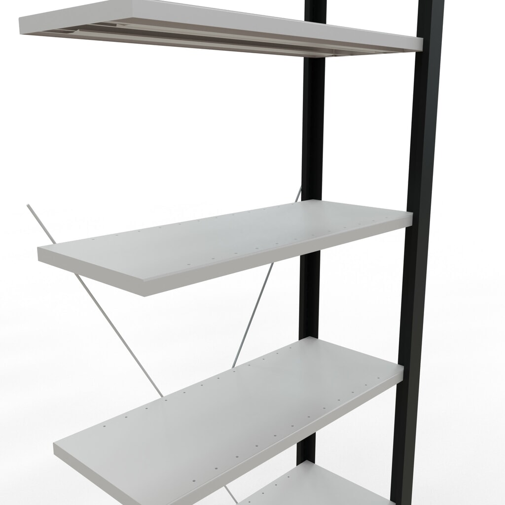 Rayonnage de bureau SCHULTE travée auxiliaire, utilisable d’un seul côté, sans barres de butée, CT 85 kg, noir, HxlxP 2 300 x 750 x 300 mm N° de l'image du produit 4 : Rayonnage de bureau SCHULTE travée auxiliaire, utilisable d’un seul côté, sans barres de butée, CT 85 kg, noir, HxlxP 2 300 x 750 x 300 mm