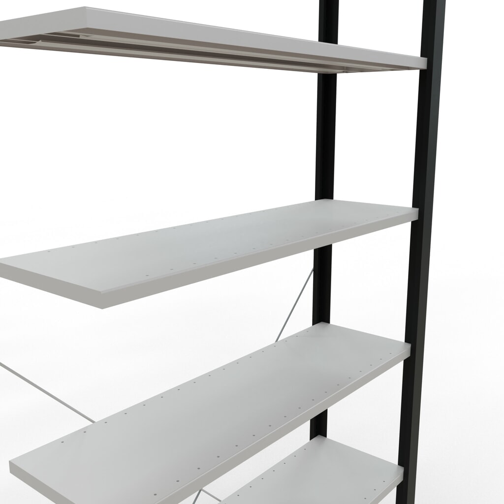 Rayonnage de bureau SCHULTE travée auxiliaire, utilisable d’un seul côté, sans barres de butée, CT 85 kg, noir, HxlxP 2 300 x 1 000 x 300 mm N° de l'image du produit 4 : Rayonnage de bureau SCHULTE travée auxiliaire, utilisable d’un seul côté, sans barres de butée, CT 85 kg, noir, HxlxP 2 300 x 1 000 x 300 mm