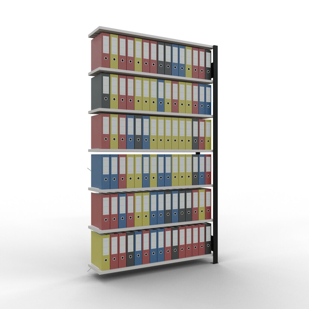 Rayonnage de bureau SCHULTE travée auxiliaire, utilisable d’un seul côté, sans barres de butée, CT 85 kg, noir, HxlxP 2 300 x 1 300 x 300 mm N° de l'image du produit 2 : Rayonnage de bureau SCHULTE travée auxiliaire, utilisable d’un seul côté, sans barres de butée, CT 85 kg, noir, HxlxP 2 300 x 1 300 x 300 mm