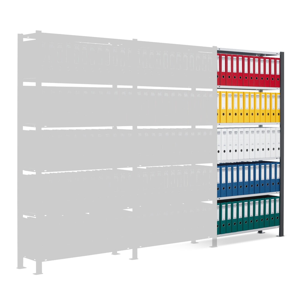 Illustration du produit: Rayonnage de bureau SCHULTE travée auxiliaire, utilisable d’un seul côté, sans barres de butée, CT 85 kg, noir, HxlxP 2 000 x 750 x 300 mm