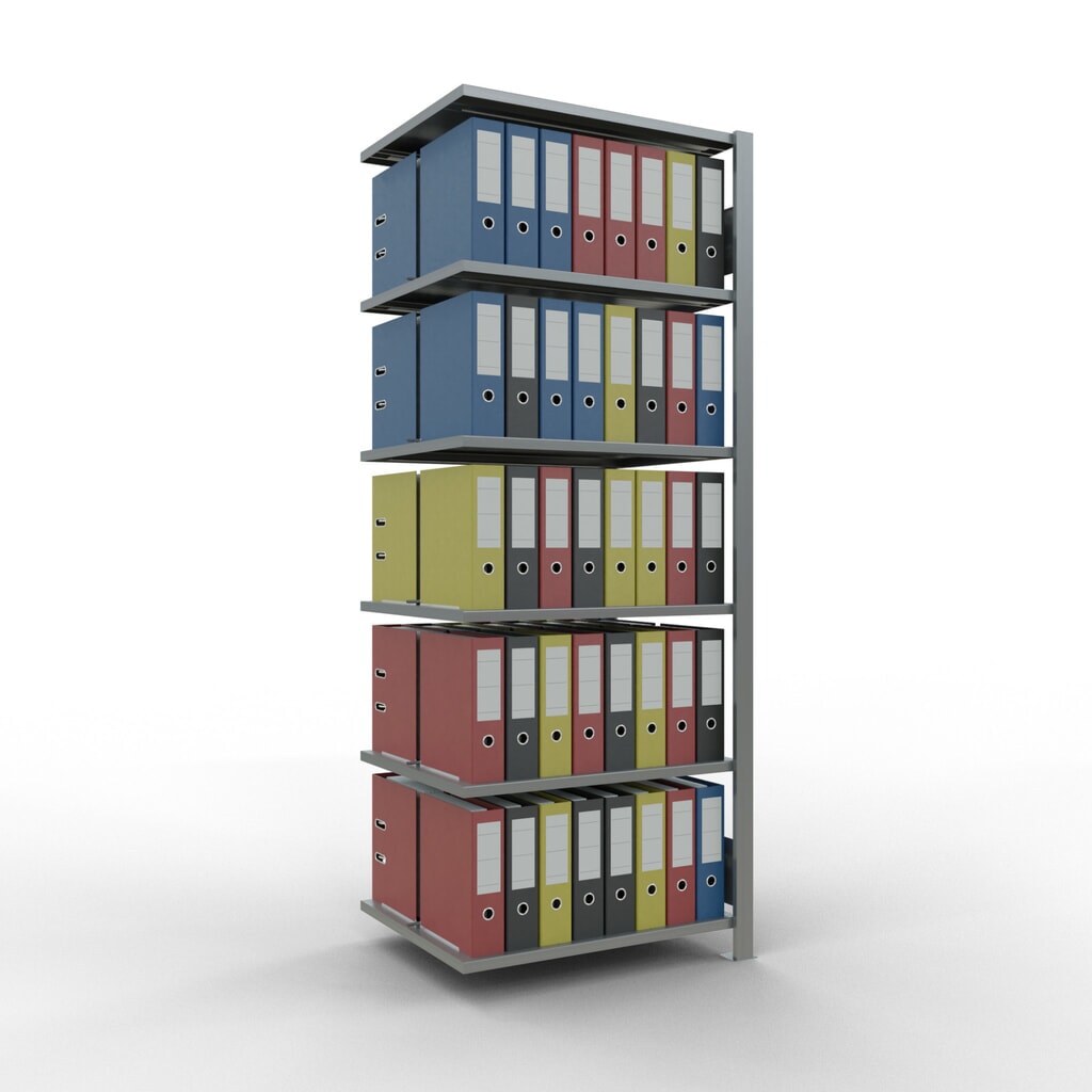 Rayonnage de bureau SCHULTE travée auxiliaire, utilisable des deux côtés, avec butées centrales, CT 150 kg, HxlxP 2 000 x 750 x 600 mm N° de l'image du produit 3 : Rayonnage de bureau SCHULTE travée auxiliaire, utilisable des deux côtés, avec butées centrales, CT 150 kg, HxlxP 2 000 x 750 x 600 mm