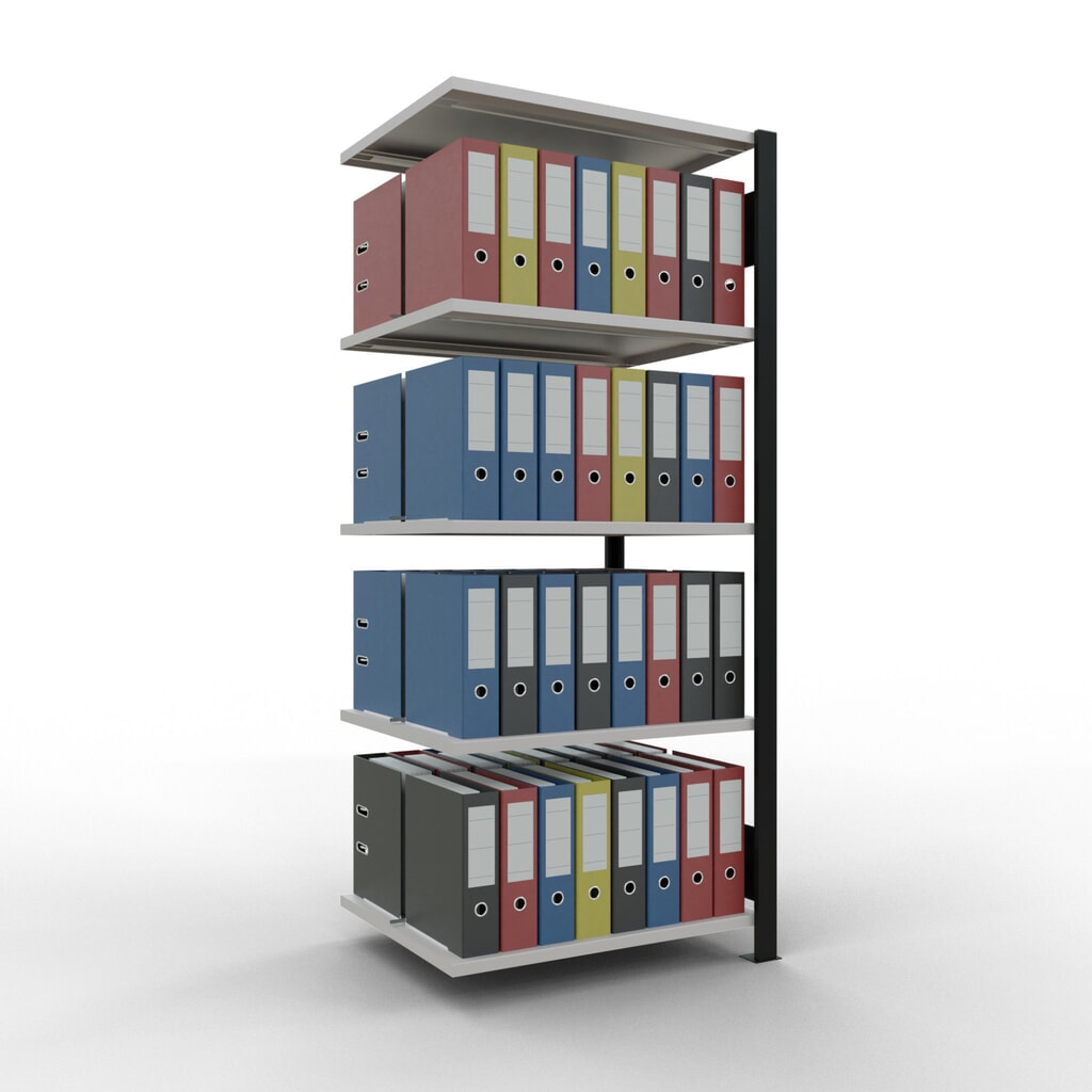 N° de l'image du produit 2 : Rayonnage de bureau SCHULTE travée auxiliaire, utilisable des deux cotés, avec butées centrales, CT 150 kg, noir, HxlxP 1 800 x 750 x 600 mm