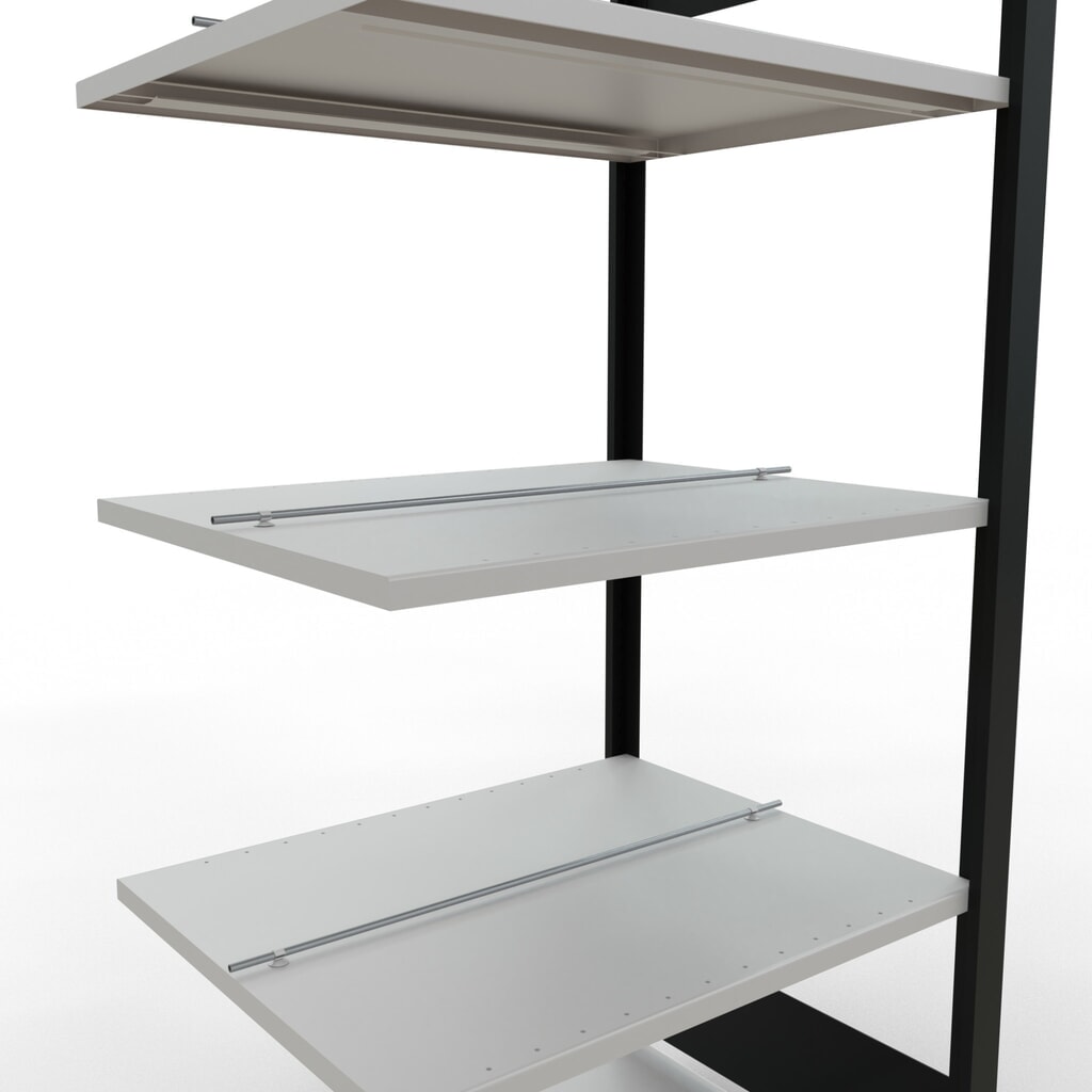 Rayonnage de bureau SCHULTE travée auxiliaire, utilisable des deux cotés, avec butées centrales, CT 150 kg, noir, HxlxP 1 800 x 750 x 600 mm N° de l'image du produit 4 : Rayonnage de bureau SCHULTE travée auxiliaire, utilisable des deux cotés, avec butées centrales, CT 150 kg, noir, HxlxP 1 800 x 750 x 600 mm