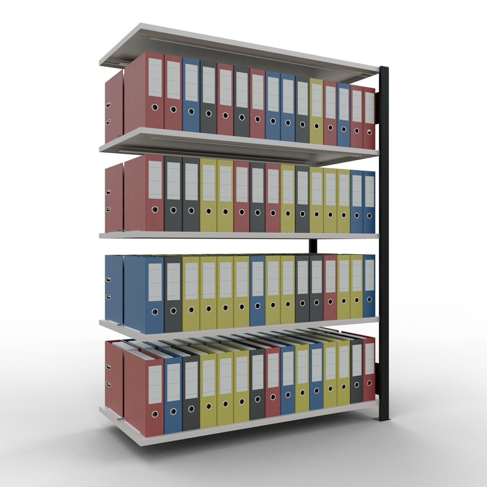 Numéro de l'image du produit 2: Rayonnage de bureau SCHULTE travée auxiliaire, utilisable des deux cotés, avec butées centrales, CT 150 kg, noir, HxlxP 1 800 x 1 300 x 600 mm